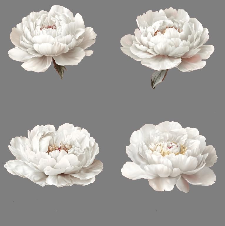 MAKTEM 4 White Peony Flower Car Sticker Floral Car Sticker White for Car Bumper Window Laptop Decorative Floral Decal Waterproof Removable Weatherproof 4PC White - Image 1