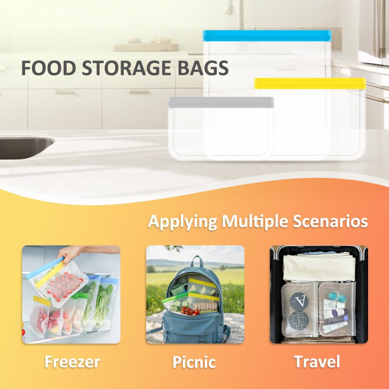 Annaklin 24 Pack Reusable PEVA Food Storage Bags Gallon Freezer Bags, Leak-proof Ziplock Bags for Meal Prep, Travel, Reusable Sandwich Bags for Home Organiz- 6 Gallon 6 Large 6 Quart 3 Sandwich 3 Snack Bags - Image 5