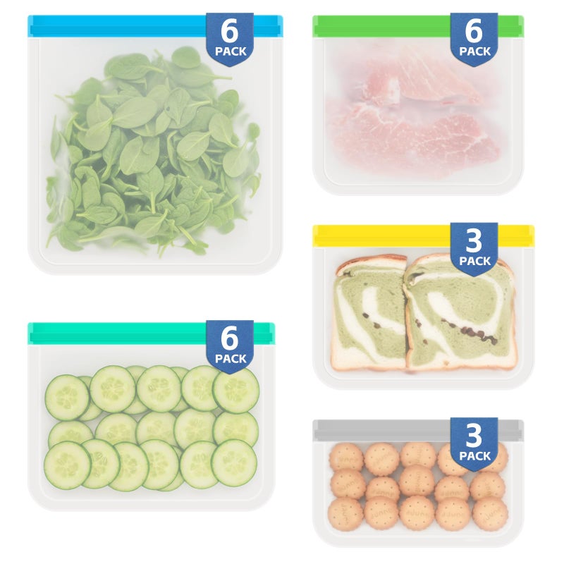 Annaklin 24 Pack Reusable PEVA Food Storage Bags Gallon Freezer Bags, Leak-proof Ziplock Bags for Meal Prep, Travel, Reusable Sandwich Bags for Home Organiz- 6 Gallon 6 Large 6 Quart 3 Sandwich 3 Snack Bags - Image 1