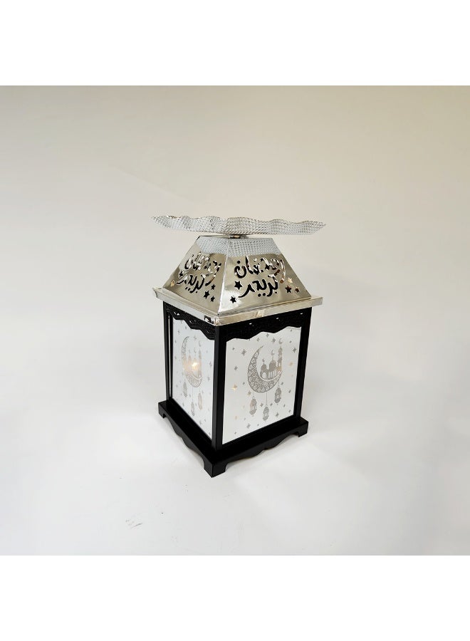 Living Ramadan Lantern Glass with Silver Steel Touch Islamic Decoration and Serving Plate, Black/Silver - Image 3