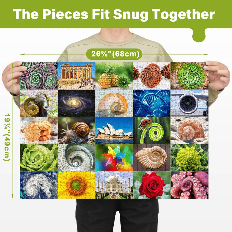 BenBen 1000 Piece Puzzle for Adults, 25 Fibonacci Spirals in Nature, Jigsaw Puzzles with Letters on Back, Challenging Puzzle for Game Night Home DÃ©cor - Image 2