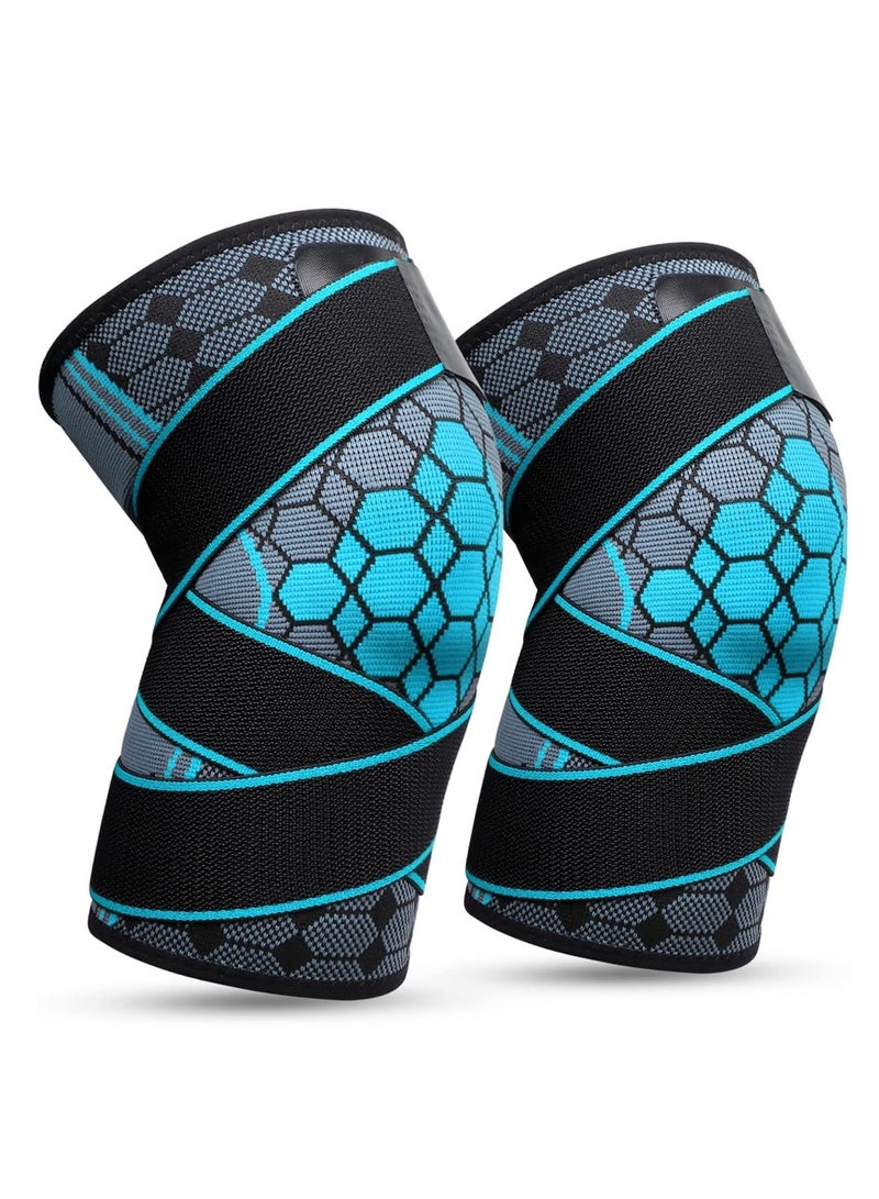 SYOSI 2 Pack Knee Support with Strap Knee Compression Brace for Men Women Knee Sleeve Pain Relief for Meniscus Tear Arthritis Running Basketball - Image 1
