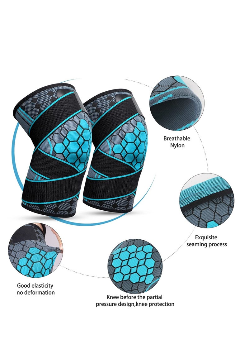SYOSI 2 Pack Knee Support with Strap Knee Compression Brace for Men Women Knee Sleeve Pain Relief for Meniscus Tear Arthritis Running Basketball - Image 2