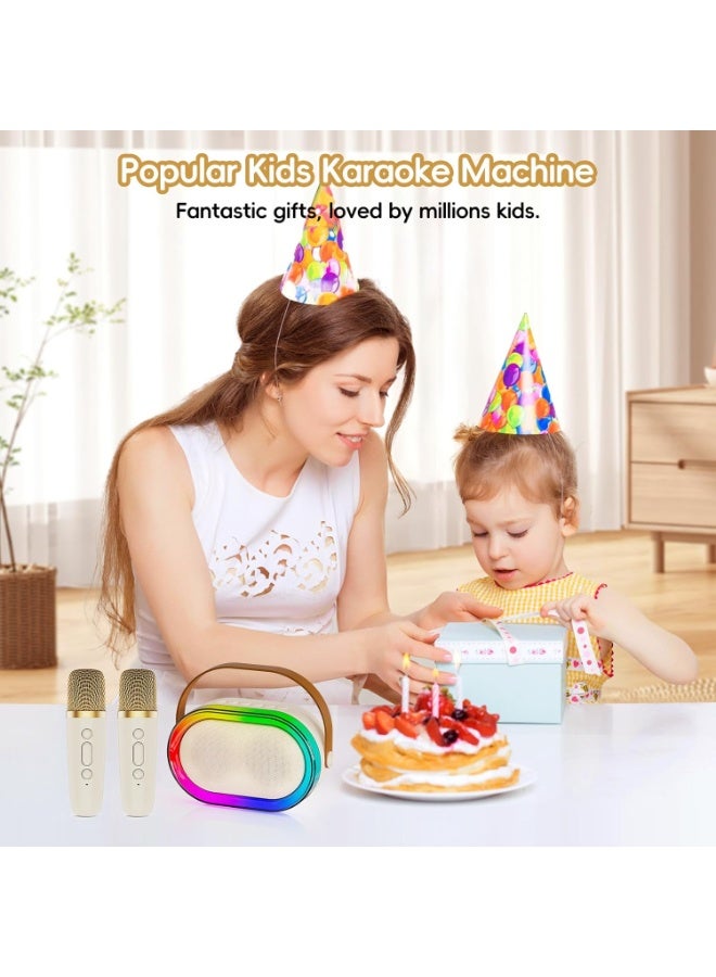 M.A&F's Mini Karaoke Machine for Kids Adults, Portable Bluetooth Speaker with 2 Wireless Microphones & LED Lights for Home Party Gathering, Birthday Gifts for Girls Boys (Beige) - Image 3