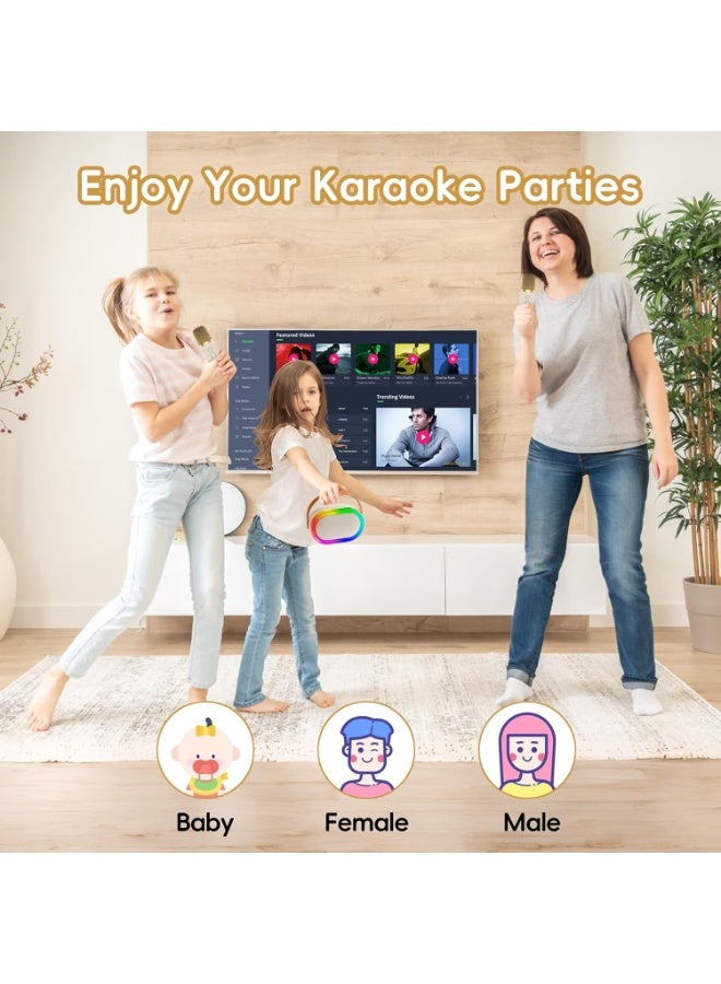 M.A&F's Mini Karaoke Machine for Kids Adults, Portable Bluetooth Speaker with 2 Wireless Microphones & LED Lights for Home Party Gathering, Birthday Gifts for Girls Boys (Beige) - Image 5