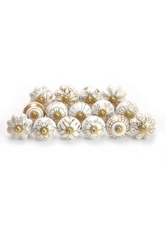 SHRIYAM CRAFT SHRIYAM CRAFT Door Knobs Hand Printed Ceramic Knobs and Pulls Handle Handmade Silver Finish 8 Gold Mix Knobs Pack of 8  - Image 1