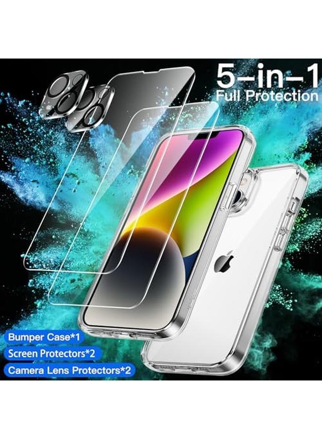 جي تيك جراب 3 في 1 لهاتف Iphone 14 Plus مقاس 6.7 بوصة مع قطعتين من واقي الشاشة وقطعتين من واقي عدسة الكاميرا بتغطية كاملة من الزجاج المقوى المقاوم للصدمات وغطاء هاتف شفاف - Image 2