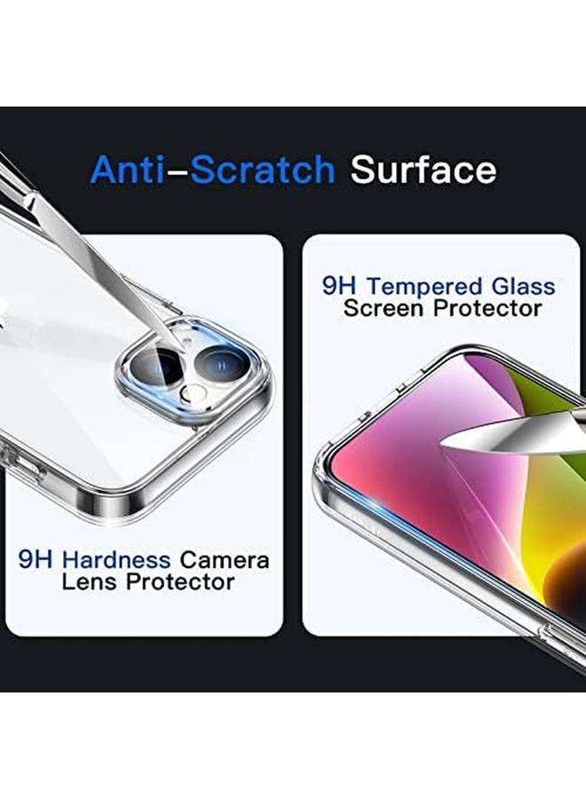 جي تيك جراب 3 في 1 لهاتف Iphone 14 Plus مقاس 6.7 بوصة مع قطعتين من واقي الشاشة وقطعتين من واقي عدسة الكاميرا بتغطية كاملة من الزجاج المقوى المقاوم للصدمات وغطاء هاتف شفاف - Image 5