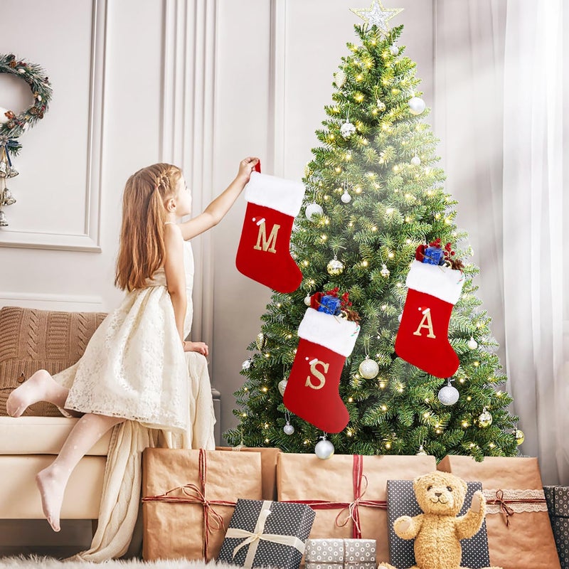 Sailup Store 20 Inches Monogram Christmas Stockings with Letters, Large Super Soft Christmas Stockings Red Velvet with White Super Soft Plush Cuff for Christmas Xmas Tree Holiday Fireplace (T) - Image 4