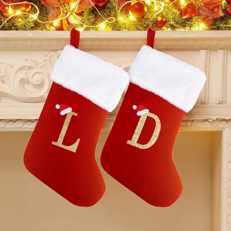 Sailup Store 20 Inches Monogram Christmas Stockings with Letters, Large Super Soft Christmas Stockings Red Velvet with White Super Soft Plush Cuff for Christmas Xmas Tree Holiday Fireplace (T) - Image 5