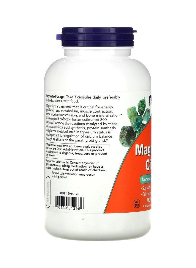 now Magnesium Citrate Dietary Supplement - 240 Capsules - Image 3