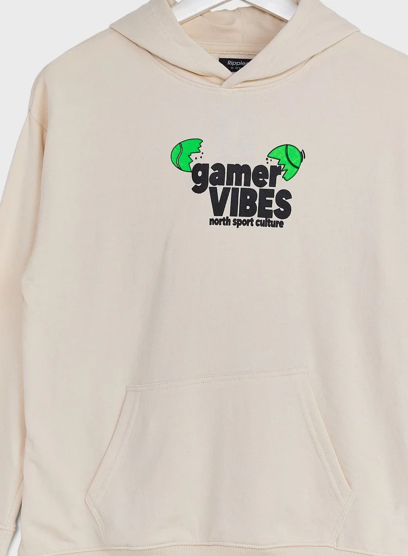 Ripples Boys Casual Printed Hoodie With Pocket