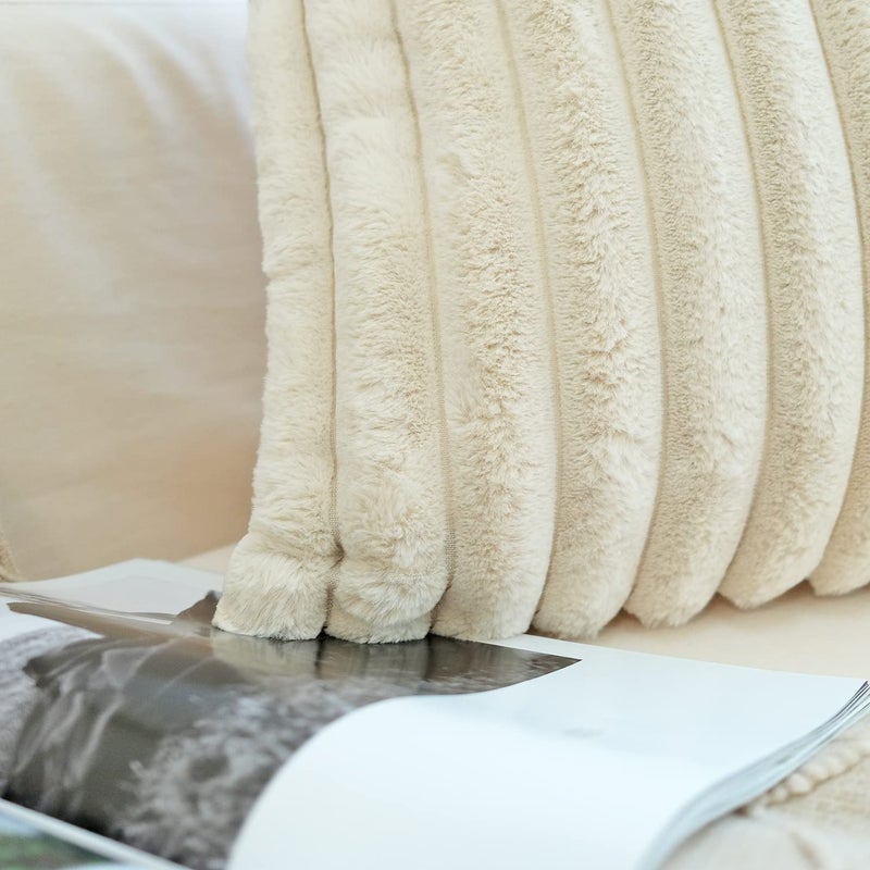JOJUSIS Pack of 2 Faux Fur Plush Decorative Throw Pillow Covers Couch Cushion Case Soft Pillowcases (Beige, 24 x 24-Inch) - Image 5