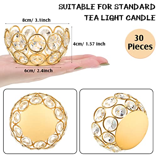 Potchen 30 Pcs Tea Light Candle Holders - Crystal Votive Candle Holders Tealight Jewel Bowl Stands Decorative Centerpiece for Wedding Party Home Table Decor (Gold) - Image 2