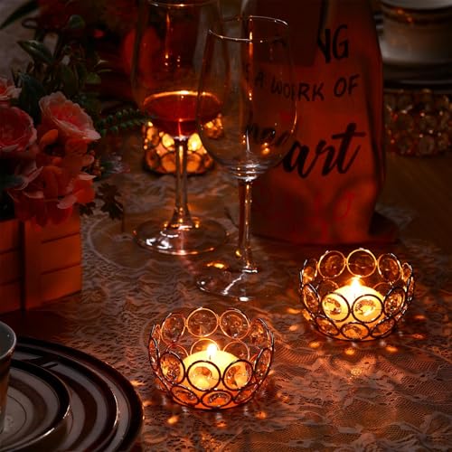 Potchen 30 Pcs Tea Light Candle Holders - Crystal Votive Candle Holders Tealight Jewel Bowl Stands Decorative Centerpiece for Wedding Party Home Table Decor (Gold) - Image 5