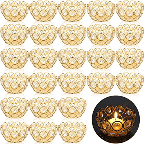 Potchen 30 Pcs Tea Light Candle Holders - Crystal Votive Candle Holders Tealight Jewel Bowl Stands Decorative Centerpiece for Wedding Party Home Table Decor (Gold) - Image 1