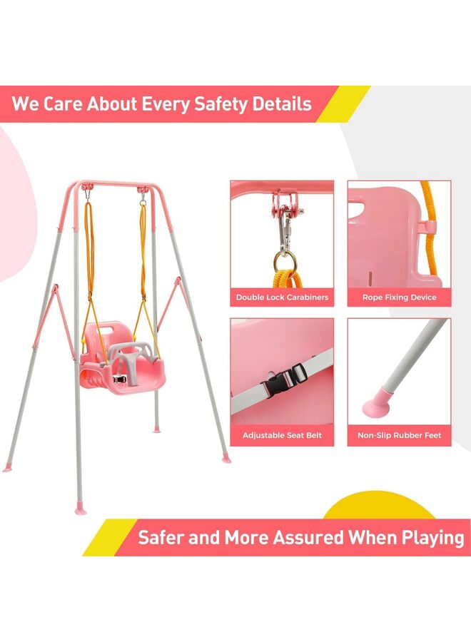 LAMAY 3-in-1 Toddler Swing Indoor/Outdoor Swing with Foldable Metal Stand, Kids Swing Set for Backyard Pink - Image 3
