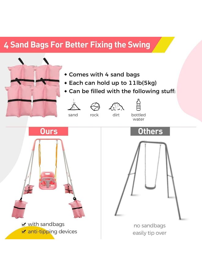 LAMAY 3-in-1 Toddler Swing Indoor/Outdoor Swing with Foldable Metal Stand, Kids Swing Set for Backyard Pink - Image 2