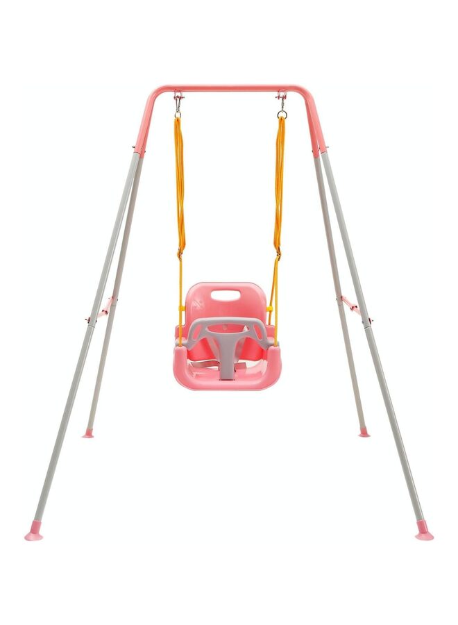 LAMAY 3-in-1 Toddler Swing Indoor/Outdoor Swing with Foldable Metal Stand, Kids Swing Set for Backyard Pink - Image 1