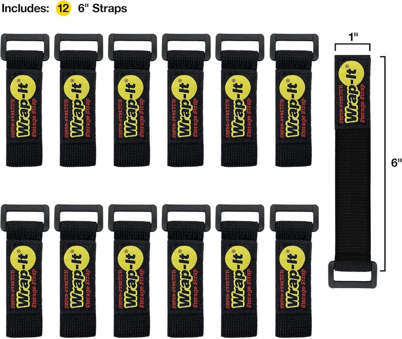 Wrap-It Storage Super-Stretch Straps, 6" (12 Pack) - Elastic Hook and Loop Cinch Straps - Extension Cord Organizer, Hose Strap, Cable Straps, Tool Strap, Cord Wrap, Cord Keeper and Cable Storage - Image 3