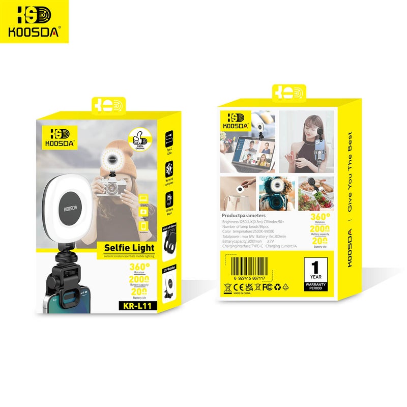 KOOSDA KR-L11 Rechargeable LED Selfie Fill Light – Perfect Lighting Anytime  Anywhere - Image 3