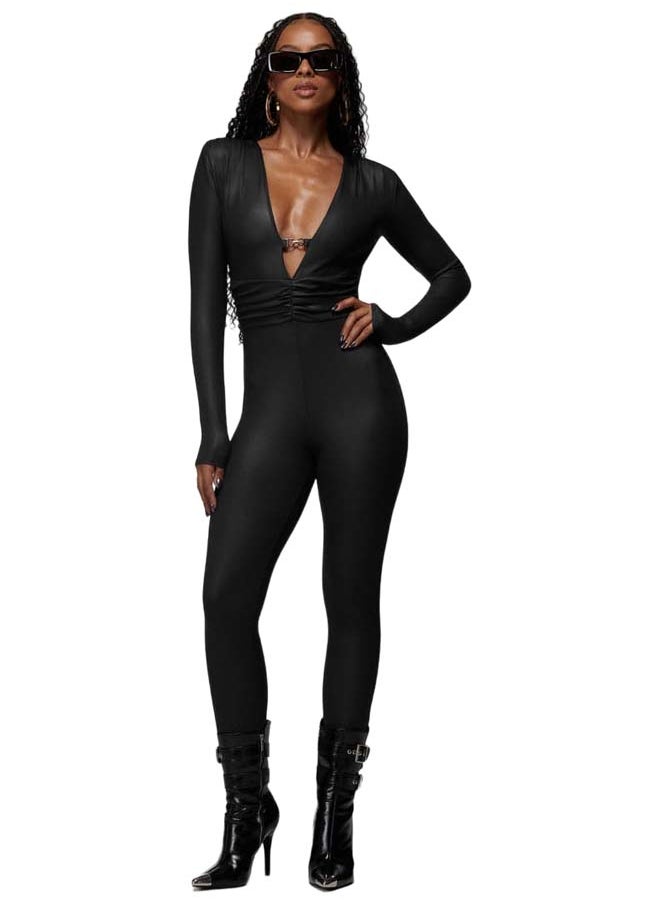 bebe - Plunging V-Neck Metal Trim Detail Catsuit - Image 1
