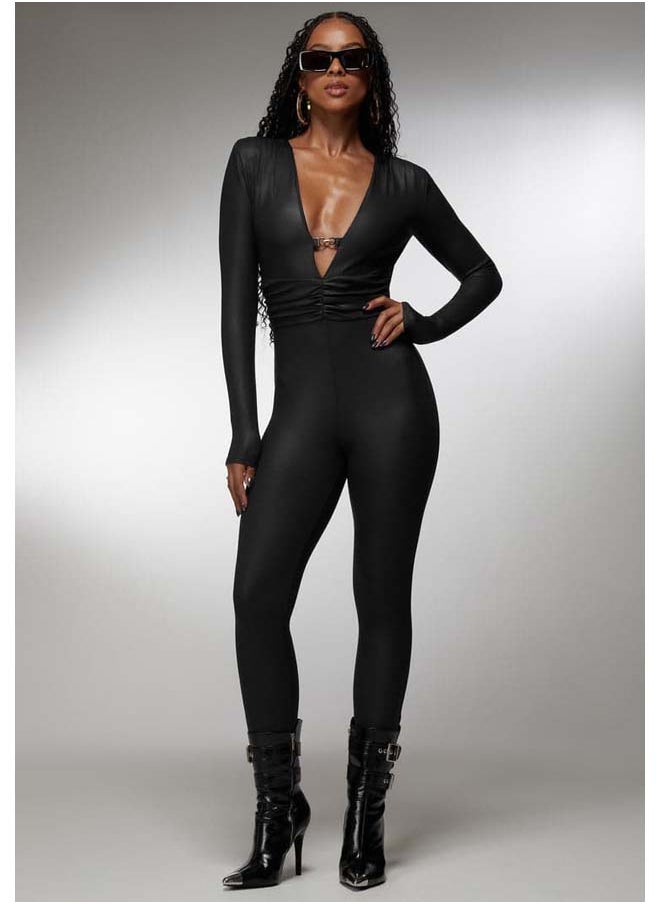bebe - Plunging V-Neck Metal Trim Detail Catsuit - Image 1