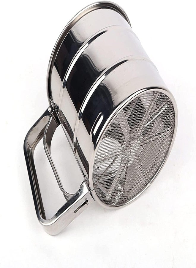 Packcy Premium Stainless Steel Flour Sifter – Handheld One-Hand Press Crank Sifter with Handle for Baking, Powdered Sugar, Cocoa & Flour (Pack of 1) - Image 3
