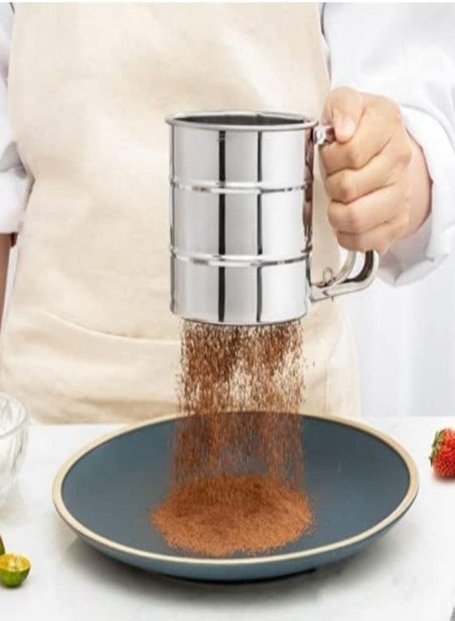 Packcy Premium Stainless Steel Flour Sifter – Handheld One-Hand Press Crank Sifter with Handle for Baking, Powdered Sugar, Cocoa & Flour (Pack of 1) - Image 2