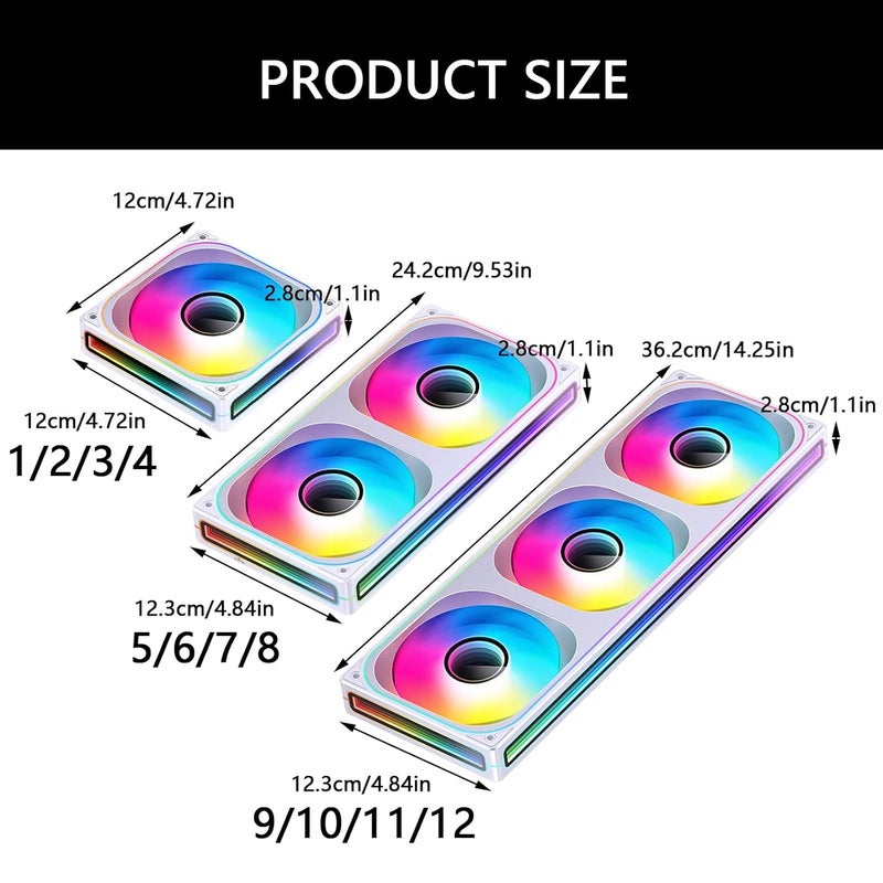 120 240 360 Single Frame Fan with 1/2/3 X 120mm RGB Hydrodynamic Bearing and 8 ARGB LED Fluid Dynamic Bearing - Image 3