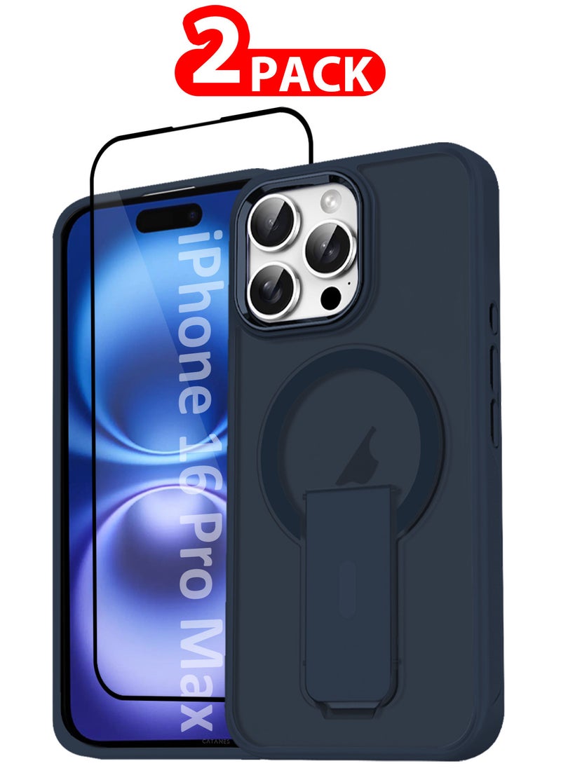 CATANES ( for iPhone 16 Pro Max ) 2 Pack, Case and Screen Protector Magnetic Kickstand Cover with Screen Camera Protection Support Wireless Charging Cover  - Image 1