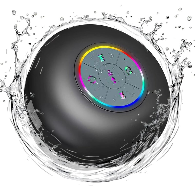 Luzsco Bluetooth Shower Speaker with LED Portable Wireless Mini Speaker with Mic Suction Cup IPX4 Water Resistant for Shower Travel Pool River Floating and Outdoor Fun Black - Image 2