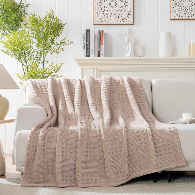 Lussena 60x80 Inch Waffle Brown Twin Blanket -Fluffy Fleece, Neutral Tan Color, Cute & Aesthetic, Perfect for Sofa, Couch, Chair, Bed, Living Room & Bedroom, All-Season Use, Plush & Cozy Decorative Blanket - Image 4