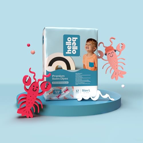Hello Bello Premium Swim Diapers - Size L (32-40 lbs), Cute Extra-Bright Lobster Designs, 17 Count Jumbo Pack - Image 2