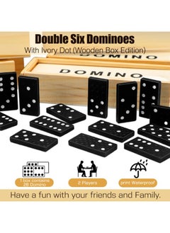 ShebSheb Portable Mini Wooden Dominoes Set,Classic Double Six Dominoes Game with Wood Case  - Image 2