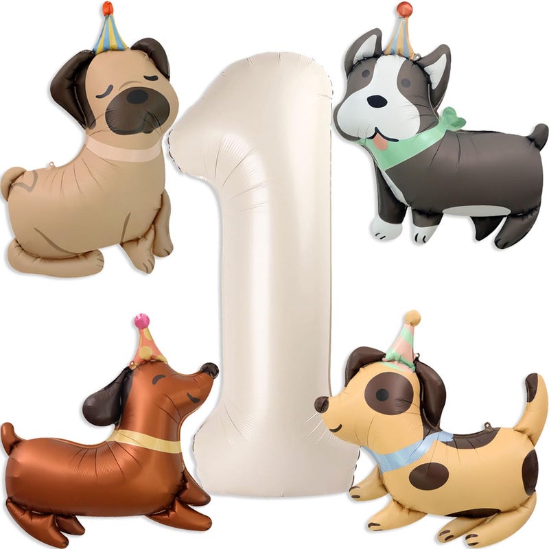 Tagberoy Animal Dog Balloons Puppy Balloon 40 Inch Cream White Number 1 Balloons for Dog 1st Birthday Decorations Dogs Birthday Party Supplies - Image 1