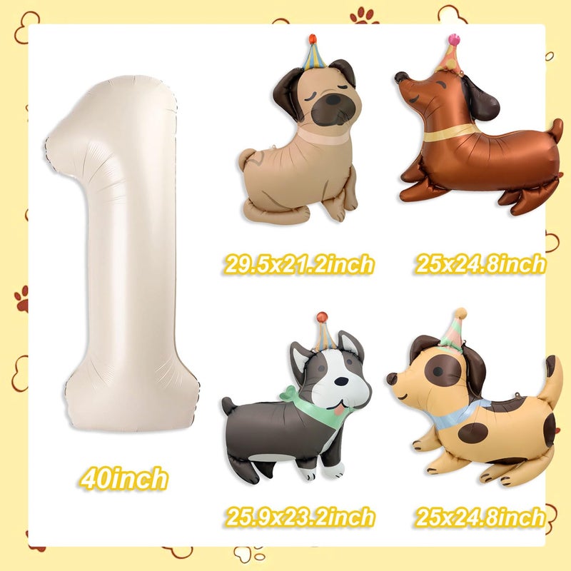 Tagberoy Animal Dog Balloons Puppy Balloon 40 Inch Cream White Number 1 Balloons for Dog 1st Birthday Decorations Dogs Birthday Party Supplies - Image 2