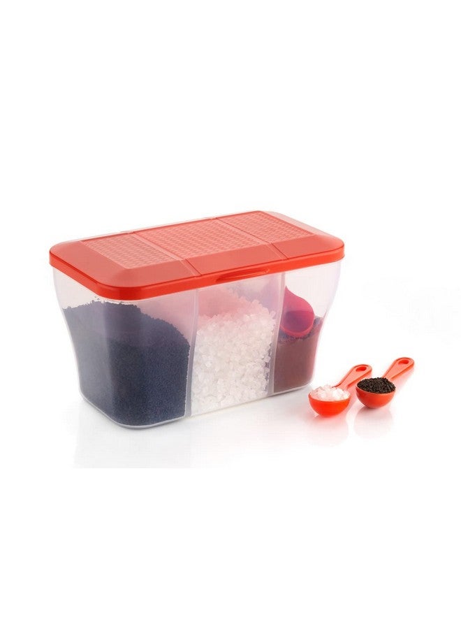 HAPPI Multipurpose Plastic 3 In 1 Masala Box for Kitchen, Spice Boxes for Kitchen, Transparent 3 Compartment Storage Containers Airtight Dry Fruits Dabba 1100 Ml with 3 Spoons(Blue) - Image 2