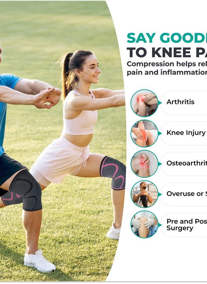 Modvel 2 Pack Knee Brace for Women & Men - Workout Knees Compression Sleeve for Knee Pain Relief Joint Support for ACL, Arthritis, Meniscus Tear Knees Brace for Sports, Rodilleras para Gym Fitness  - Image 3