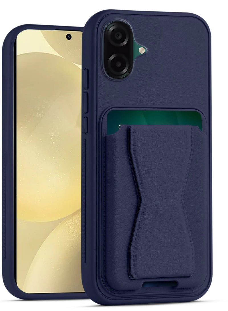 غطاء خلفي من الجلد مع محفظة بطاقات، جراب قابل للطي ومقاوم للصدمات، متوافق مع سامسونج جالاكسي A07 (أزرق)