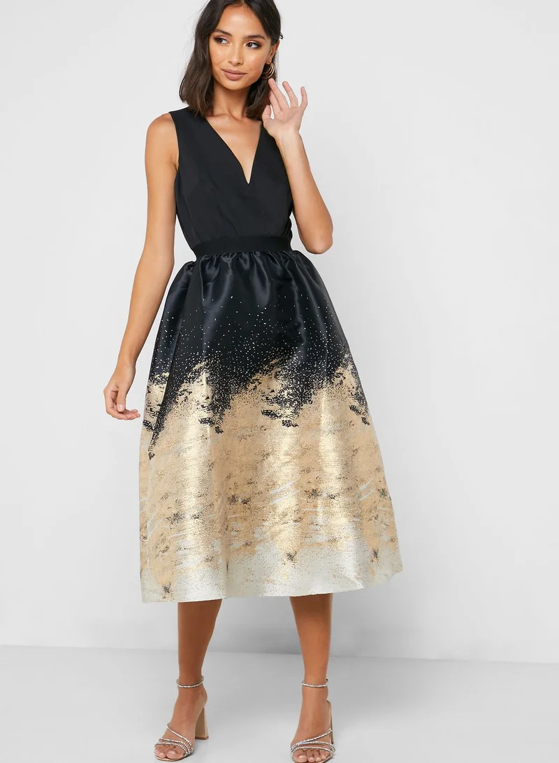 Little Mistress Zip Back Colorblock Prom Dress