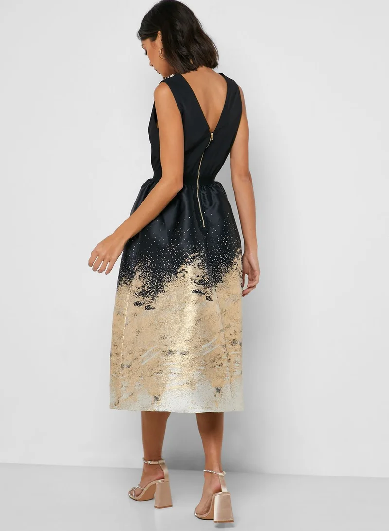 Little Mistress Zip Back Colorblock Prom Dress