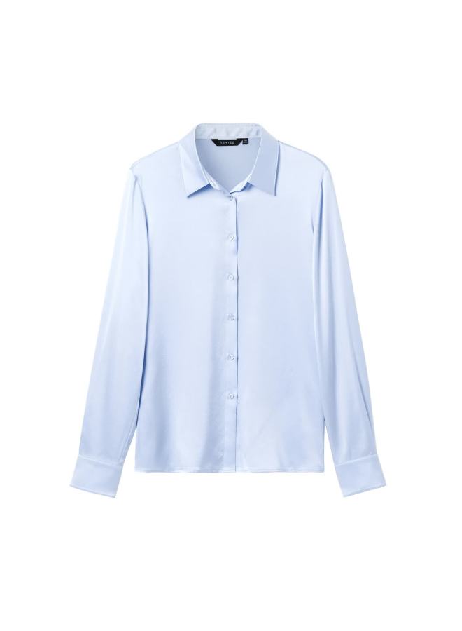 Yanyee Light Blue Professional Solid Color Women's Shirt Autumn Light Mature Style Loose Fit Long Sleeve Shirt Beige L - Image 2