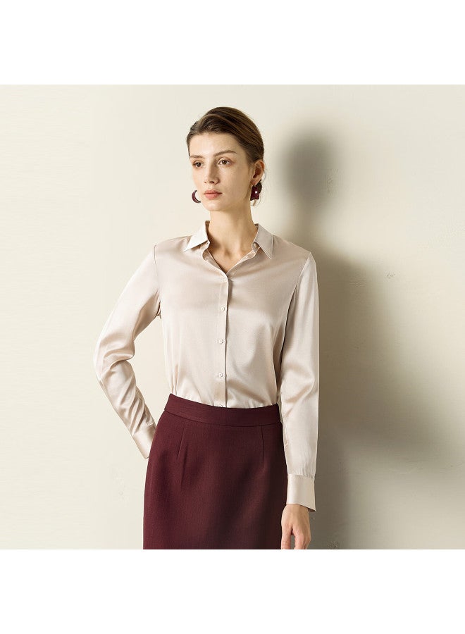 Yanyee Light Blue Professional Solid Color Women's Shirt Autumn Light Mature Style Loose Fit Long Sleeve Shirt Beige L - Image 1