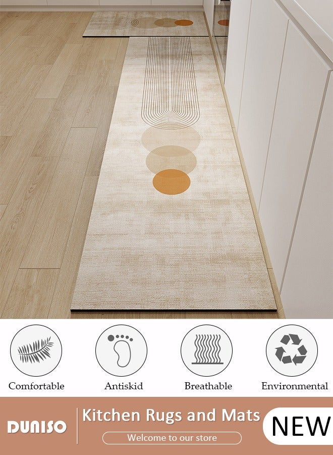 DUNISO مجموعة حصائر حمام من طين الدياتوم، سجادة مطبخ، حصائر استحمام فائقة النعومة والامتصاص، حصائر حمام غير قابلة للانزلاق، تجف بسرعة، حصائر أرضية لحمام البانيو والدش 50*80 سم + 50*160 سم - Image 1