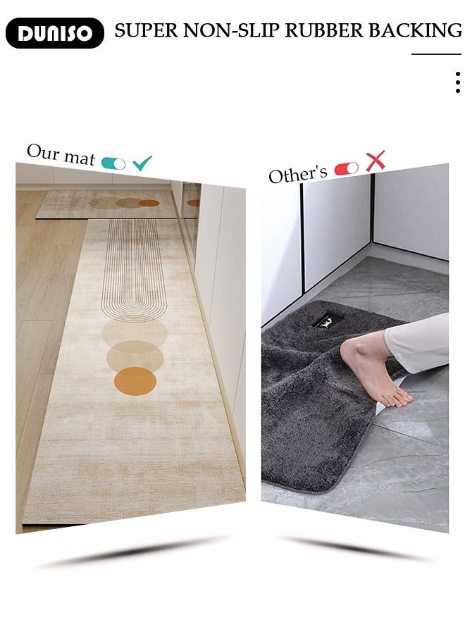 DUNISO مجموعة حصائر حمام من طين الدياتوم، سجادة مطبخ، حصائر استحمام فائقة النعومة والامتصاص، حصائر حمام غير قابلة للانزلاق، تجف بسرعة، حصائر أرضية لحمام البانيو والدش 50*80 سم + 50*160 سم - Image 3