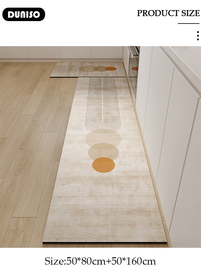 DUNISO مجموعة حصائر حمام من طين الدياتوم، سجادة مطبخ، حصائر استحمام فائقة النعومة والامتصاص، حصائر حمام غير قابلة للانزلاق، تجف بسرعة، حصائر أرضية لحمام البانيو والدش 50*80 سم + 50*160 سم - Image 4
