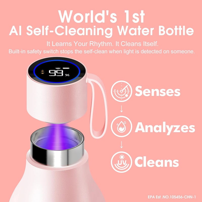 vsitoo 33oz Smart Self Cleaning Water Bottle，Insulated Water Bottle with Stainless Steel, BPA-Free, AI Self-Clean, 30-Day Battery, Magnetic Charging for Travel, Gym or Office, Pink - Image 2