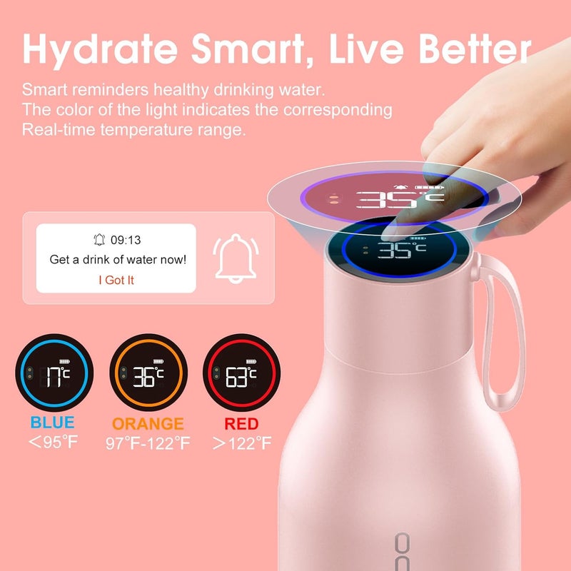 vsitoo 33oz Smart Self Cleaning Water Bottle，Insulated Water Bottle with Stainless Steel, BPA-Free, AI Self-Clean, 30-Day Battery, Magnetic Charging for Travel, Gym or Office, Pink - Image 3