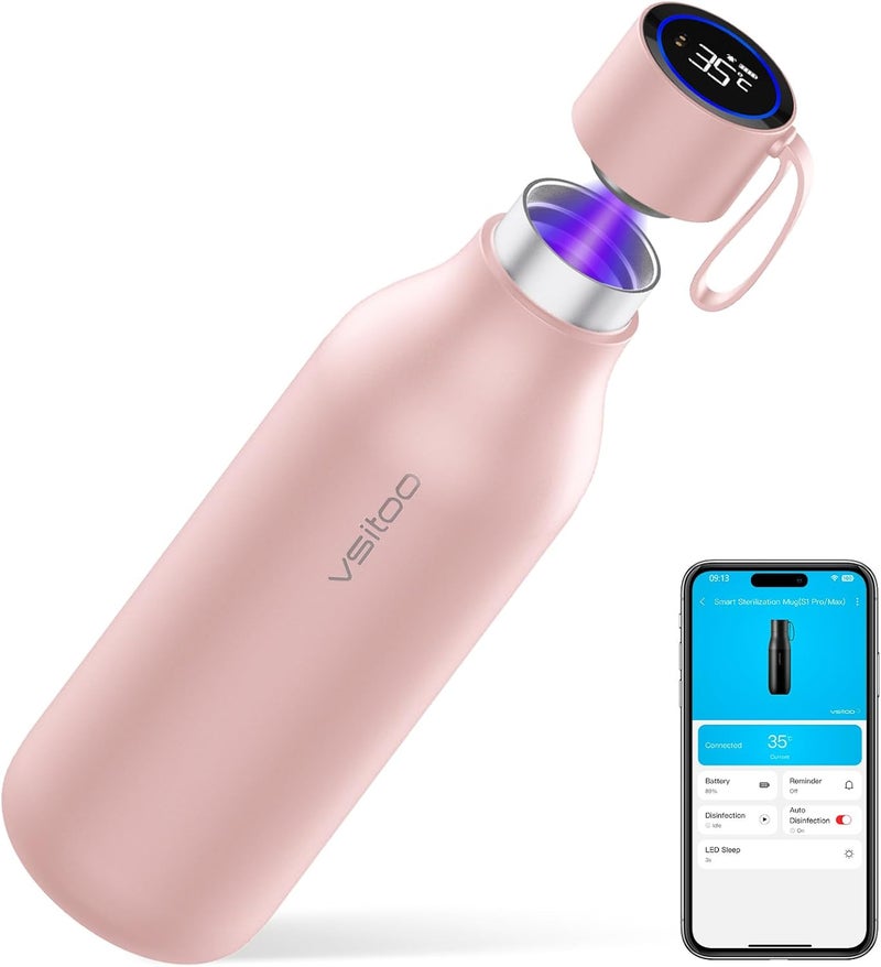 vsitoo 33oz Smart Self Cleaning Water Bottle，Insulated Water Bottle with Stainless Steel, BPA-Free, AI Self-Clean, 30-Day Battery, Magnetic Charging for Travel, Gym or Office, Pink - Image 1